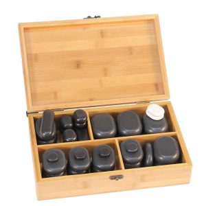 Set de 40 pierres chaudes en basalte avec coffret en bois